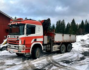 camion ribaltabile Scania P124 AWD 4x4 *3 axles *DUMPER+crane PALFINGER PK 24500+WINCH *3